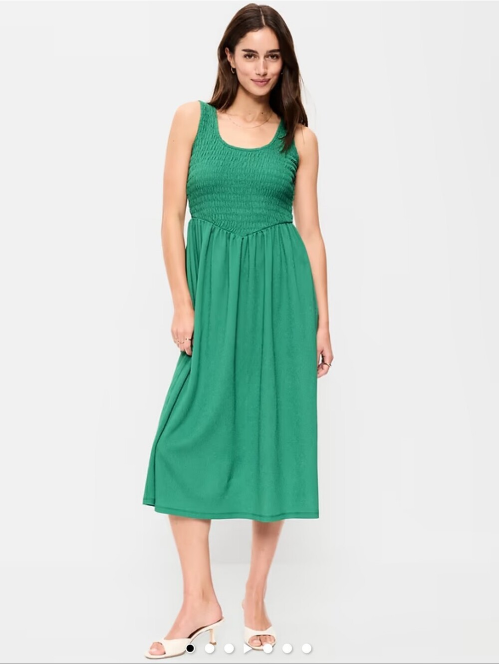 Fit & Flare Sleeveless Green Smocked Midi Dress Old Navy Size L Like New